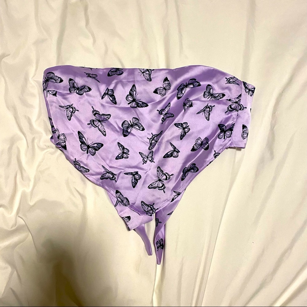 satin butterfly bandana shirt